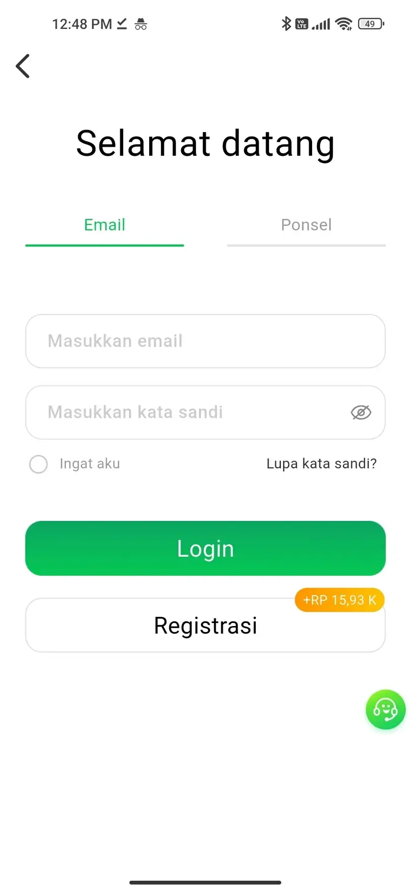 Halaman login aplikasi